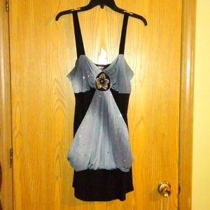 BLaCK/Grey w/ Bejeweled centerpiece design thin strap LoW CuT dress *@SIZE: 3XL